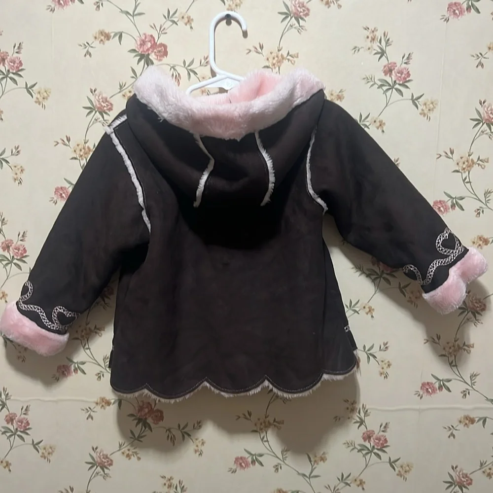Girls Hooded Brown and Pink Jacket 18 months - Picture 3 of 5